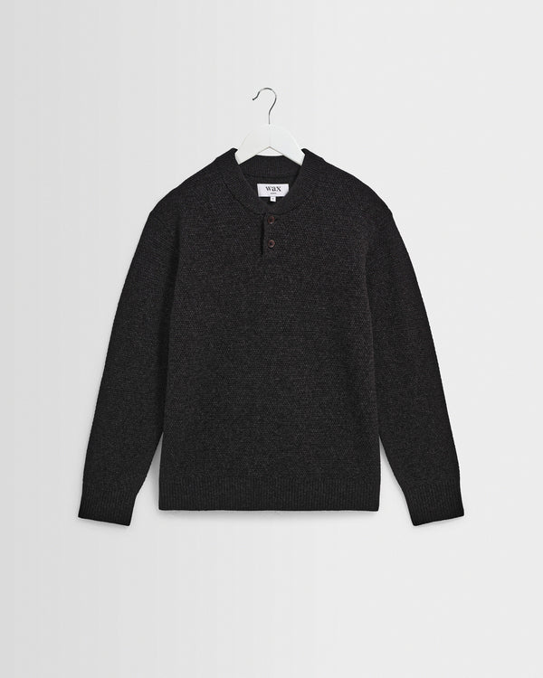 wax london men's Harvey - Charcoal Zig Zag Wool Jumper