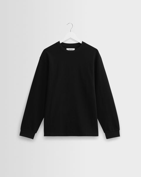 Hayden – Strukturiertes Langarm-T-Shirt aus Bio-Baumwolle in Schwarz