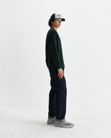 wax london men's Hayden - Bottle Green Textured Organic Cotton Long Sleeve T-Shirt