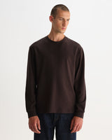 wax london men's Hayden - Dark Brown Emorised Cotton Long-Sleeve T-Shirt