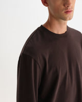 wax london men's Hayden - Dark Brown Emorised Cotton Long-Sleeve T-Shirt