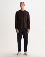 wax london men's Hayden - Dark Brown Emorised Cotton Long-Sleeve T-Shirt