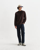 wax london men's Hayden - Dark Brown Textured Organic Cotton Long Sleeve T-Shirt