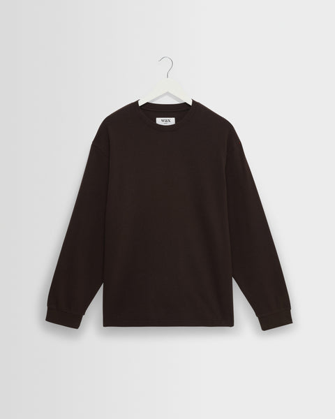 Hayden – Strukturiertes Langarm-T-Shirt aus Bio-Baumwolle in Dunkelbraun