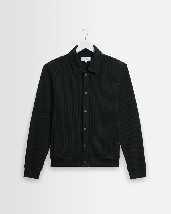 wax london men's Hays - Dark Green Structured Waffle Overshirt