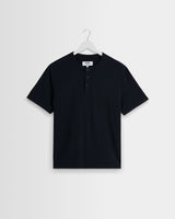 wax london men's Hill - Black Slub Organic Cotton Henley T-Shirt