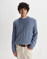 wax london men's Hyatt - Light Blue Brush Cable Knit Crewneck Jumper