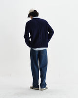 wax london men's Hyatt - Navy Brush Cable Knit Crewneck Jumper