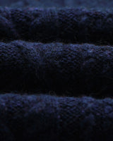 wax london men's Hyatt - Navy Brush Cable Knit Crewneck Jumper