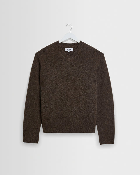 Kemp - Brown Brushed Fluffy V-Neck Jumper