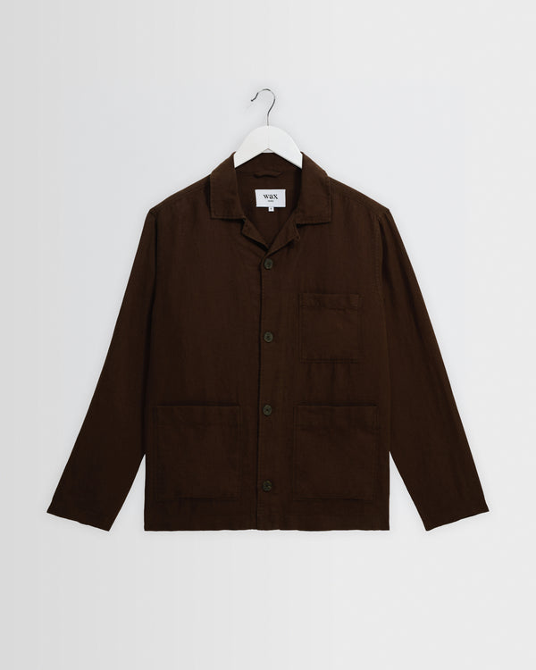wax london men's Kimpton - Brown Washed Linen Jacket