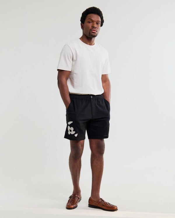 wax london men's Kurt - Black And Beige Abstract Applique Shorts