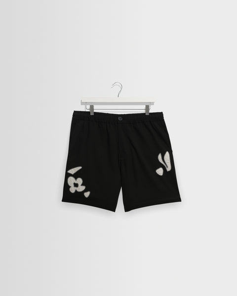 Kurt – Schwarz-beige abstrakt bestickte Shorts