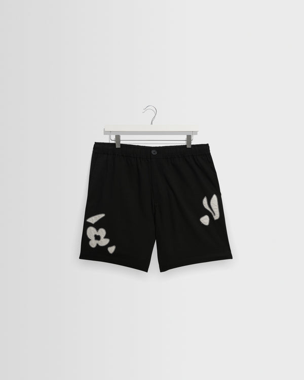 wax london men's Kurt - Black And Beige Abstract Applique Shorts