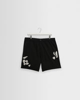 wax london men's Kurt - Black And Beige Abstract Applique Shorts