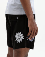wax london men's Kurt - Black Round Applique Cotton Shorts