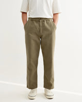 wax london men's Kurt - Khaki Crinkle Cotton-Linen Relaxed Fit Trousers