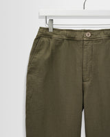 wax london men's Kurt - Khaki Crinkle Cotton-Linen Relaxed Fit Trousers