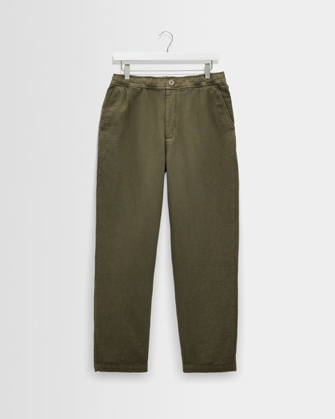 Kurt – Relaxed Fit Hose aus geknitterter Baumwoll-Leinen-Mischung in Khaki