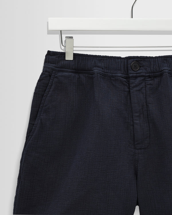 wax london men's Kurt - Navy Crinkle Cotton-Linen Shorts