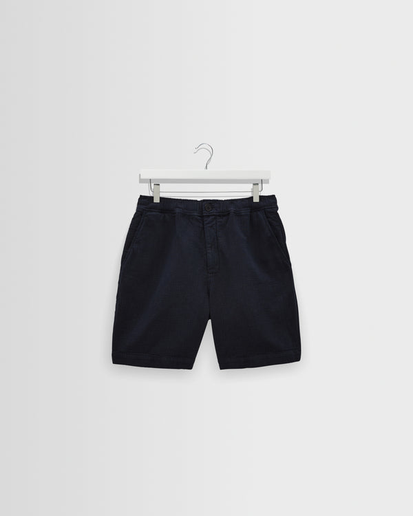 wax london men's Kurt - Navy Crinkle Cotton-Linen Shorts