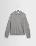 Lawrie – Grau meliertes Langarm-Strickpolo