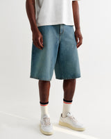 wax london men's Luca - Vintage Blue Organic Cotton Denim Shorts