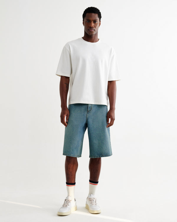wax london men's Luca - Vintage Blue Organic Cotton Denim Shorts