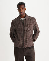 wax london men's Lytton - Brown And Ecru Hash Check Zip Overshirt