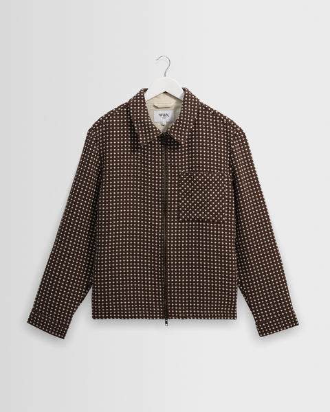 Lytton - Brown And Ecru Hash Check Zip Overshirt