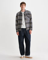 wax london men's Lytton - Charcoal And Blue Pixel Check Zip Overshirt