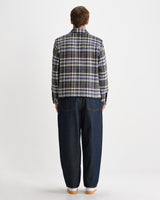 wax london men's Lytton - Charcoal And Blue Pixel Check Zip Overshirt