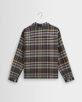 wax london men's Lytton - Charcoal And Blue Pixel Check Zip Overshirt