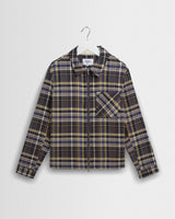 wax london men's Lytton - Charcoal And Blue Pixel Check Zip Overshirt