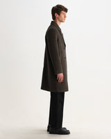 wax london men's Magnus - Brown Herringbone Double-Breasted Wool Overcoat