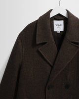 wax london men's Magnus - Brown Herringbone Double-Breasted Wool Overcoat