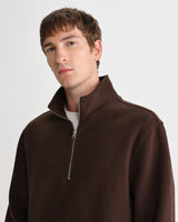 wax london men's Maverick - Brown Half Zip Rib Jersey Sweatshirt