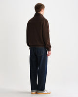 wax london men's Maverick - Brown Half Zip Rib Jersey Sweatshirt