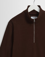 wax london men's Maverick - Brown Half Zip Rib Jersey Sweatshirt