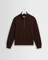 wax london men's Maverick - Brown Half Zip Rib Jersey Sweatshirt