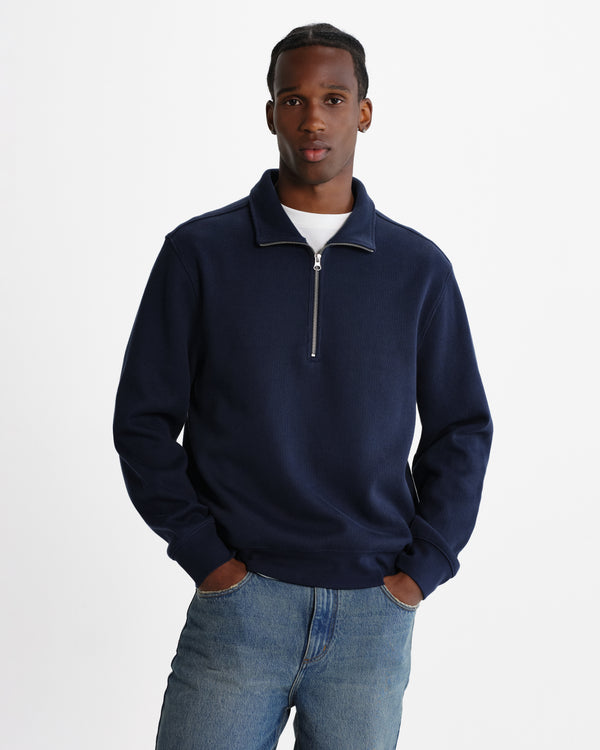 wax london men's Maverick - Dark Navy Half Zip Rib Jersey Sweatshirt