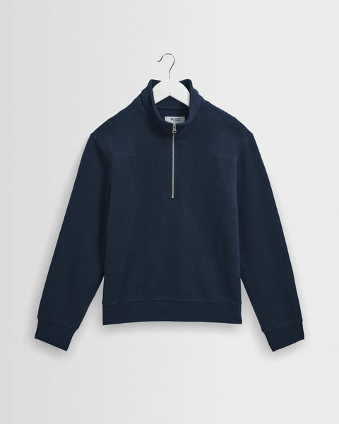 Maverick - Dark Navy Half Zip Rib Jersey Sweatshirt