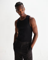 wax london men's Montague - Black Ribbed Organic Cotton Vest