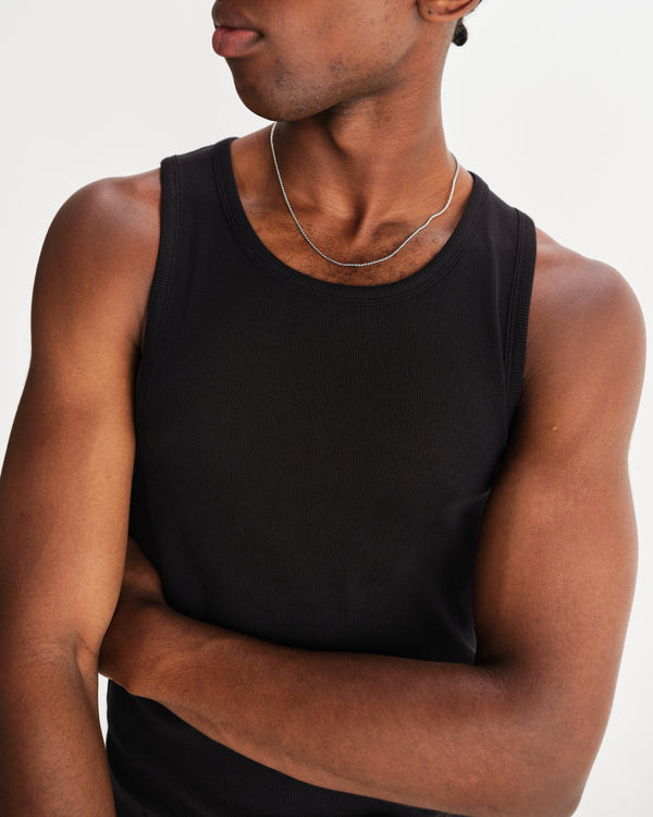 wax london men's Montague - Black Ribbed Organic Cotton Vest