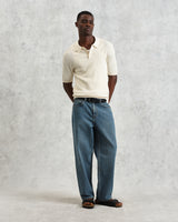 wax london men's Naples - Ecru Diamond Stripe Knitted Polo