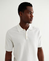 wax london men's Naples - Ecru Retro Diamond Knitted Polo