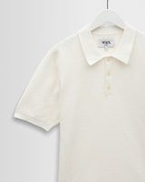 wax london men's Naples - Ecru Retro Diamond Knitted Polo
