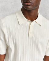 wax london men's Naples - Ecru Textured Knitted Polo Shirt