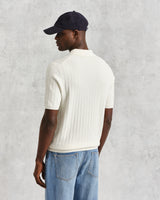 wax london men's Naples - Ecru Textured Knitted Polo Shirt