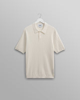 wax london men's Naples - Ecru Textured Knitted Polo Shirt
